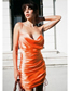 Fashion Orange Silk-satin Crinkled Drawstring Slip Dress
