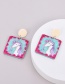 Fashion Color Resin Print Unicorn Square Stud Earrings