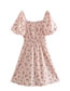 Fashion Pink Woven Print Square Neck Neck Waist Dress