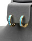Fashion A Blue Turquoise Brass Inset Zirconium Hoop Blue Pine Earrings