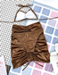 Fashion Brown Polyester Hanging Neck Drawstring Split Swimsuit Three-piece Set