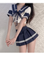 Fashion Sapphire Milk Silk Lapel Belt Pleated Skirt Uniform Set