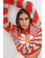 Fashion Red Gant Geometric Printed Embroidery Round Neck Sweater
