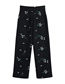 Fashion Black Woven Flower Embroidery Straight Trousers