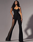Fashion Black Polyester Strap See-through Asymmetric Pull-up Jumpsuit
