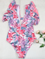 Fashion 1# Polyester Print V-neck Tie Tie Coated Swimsuit