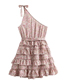 Fashion Printing Chiffon-print Lace-up One-shoulder Tiered Dress