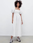 Fashion White Pleated Square-neck Swing Dress