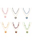 Fashion Blue Alloy Drop Oil Love Rice Bead Flower Double Layer Necklace