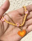 Fashion Orange Alloy Drop Oil Love Rice Bead Flower Double Layer Necklace