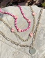 Fashion Pink Alloy Disc Pendant Rice Bead Flower Multilayer Necklace