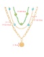 Fashion Green Alloy Disc Pendant Rice Bead Flower Multilayer Necklace