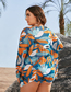 Fashion Orange + Blue Polyester Printed Split Swimsuit Three Piece Set