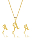 Fashion F Stainless Steel 26 Letter Stud Necklace Set