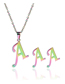 Fashion B Stainless Steel Colorful 26 Letter Stud Necklace Set