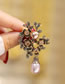 Fashion Golden Coffee Beads Alloy Diamond And Pearl Flower Brooch