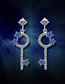 Fashion Blue Copper Inlaid Zirconium Cartoon Key Stud Earrings