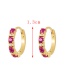 Fashion Pink Brass Inset Zirconium Geometric Earrings