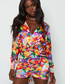 Fashion Multicolor Geometric Floral Drawstring Lapel Dress