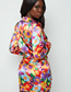 Fashion Multicolor Geometric Floral Drawstring Lapel Dress