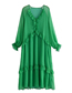 Fashion Green Chiffon Lace V-neck Tiered Dress