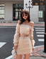Fashion Meat Meal Mesh Linen Neck Puff Sleeve Lace-up Top Skirt Set