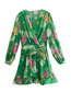 Fashion Green Printed V-neck Layered Dress