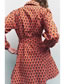 Fashion Red Printed Belted Lapel Dress