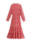 Fashion Red Printed V-neck Waist Dress