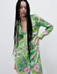 Fashion Green Silk Satin Print V-new Dress