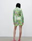 Fashion Green Silk Satin Print V-new Dress