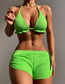 Fashion Green Solid Color Halter Neck Tie Split Swimsuit