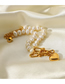Fashion Gold Color Titanium Steel Gold Plated Pearl Stitching Chain Heart Bracelet