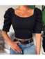 Fashion Grey Square Neck Puff Sleeve Short Sleeve Top