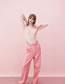 Fashion Pink Woven Micro Pleated Straight-leg Trousers