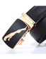 Fashion Silver Color Jaguar Wide-brimmed Belt With Jaguar Buckle In Leather With Gold Trim