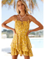 Fashion Yellow Printed Lace-up Layered Slip Dress