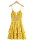 Fashion Yellow Printed Lace-up Layered Slip Dress