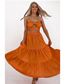 Fashion Orange Pleated Tube Top Swing Skirt Set