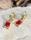 Fashion Red Brass Set Square Zircon Earrings