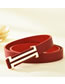 Fashion Brown Faux Leather Smooth Buckle Thin Belt