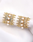 Fashion Gold Color Brass Diamond Pearl Open Ring