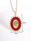 Fashion Red Zirconium Oval Shell Necklace In Gold Plated Copper