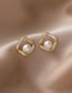 Fashion Gold Copper Diamond Pearl Square Stud Earrings