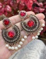Fashion Red Alloy Diamond Pattern Tassel Pearl Stud Earrings