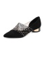 Fashion Black Thick-heel Pointed-toe Mesh Rhinestone Shoes