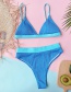 Fashion Blue Contrasting High Waist Split Swimsuit