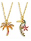 Fashion Coconut Tree Coconut Flower Toucan Necklace With Diamonds And Gold-plated Copper