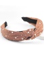 Fashion Brown Pure Color Fabric Alloy Small Round Nails Wide Side Knotted Headband