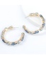 Fashion Blue Gray Alloy Diamond Drop-shaped Glass Diamond C-shaped Earrings